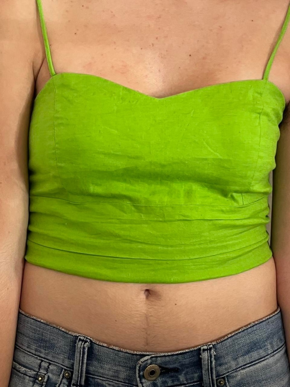 Zara Green Linen Blend Cropped Cami Tank Top NWT Chartreuse Size Small